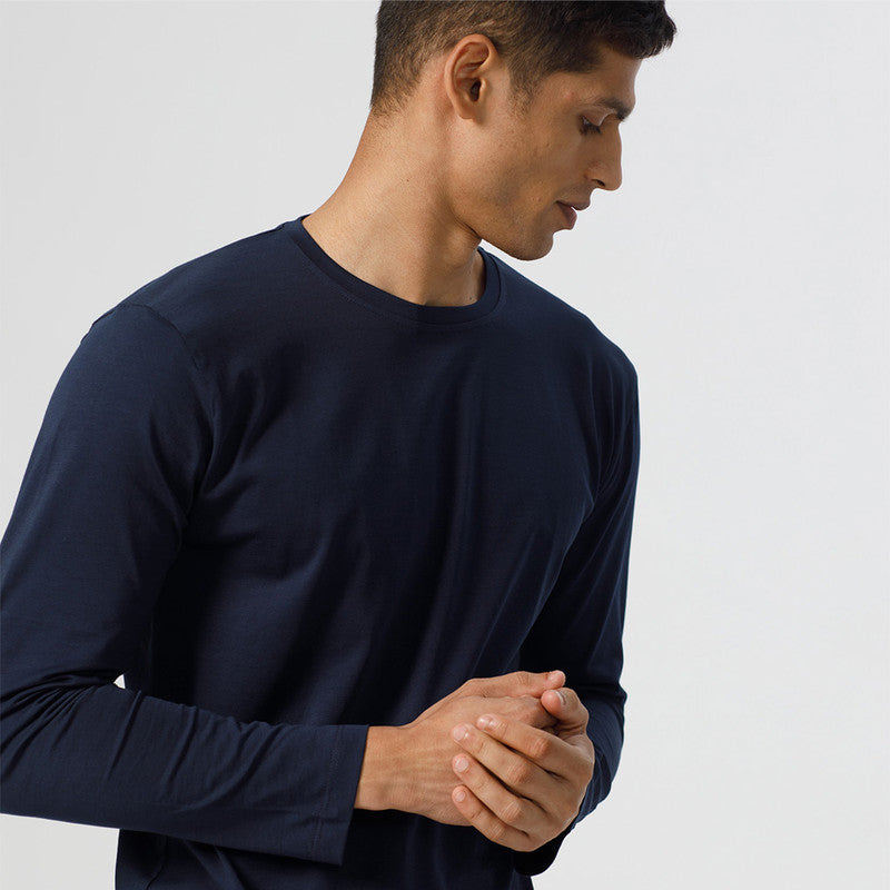 Cotton Full Sleeve T-Shirt | Sea Blue