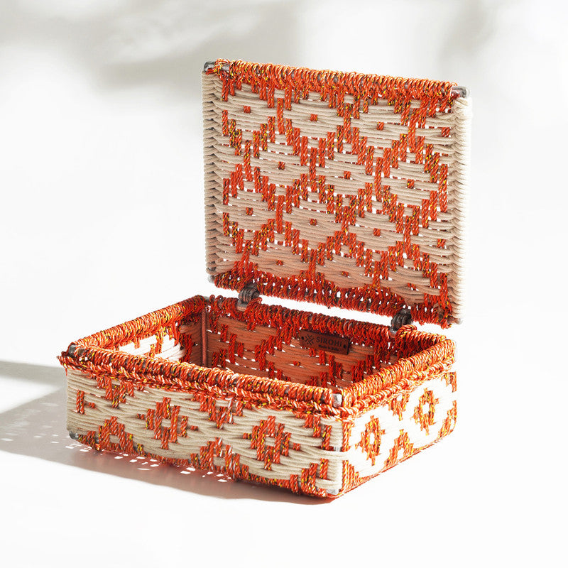 Upcycled Plastic Storage Box | Cotton & Metal | Orange & White