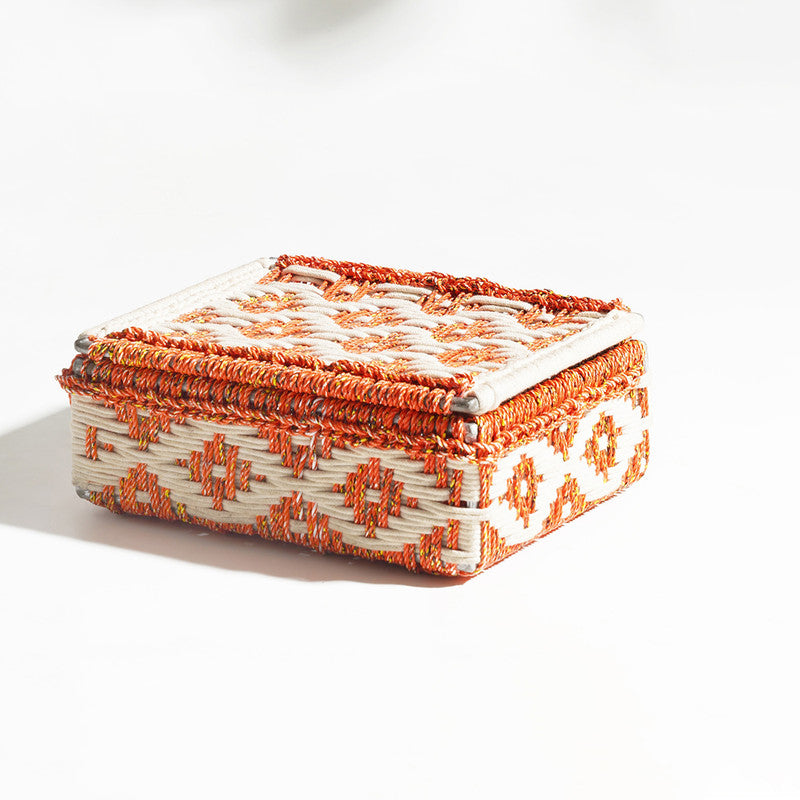 Upcycled Plastic Storage Box | Cotton & Metal | Orange & White