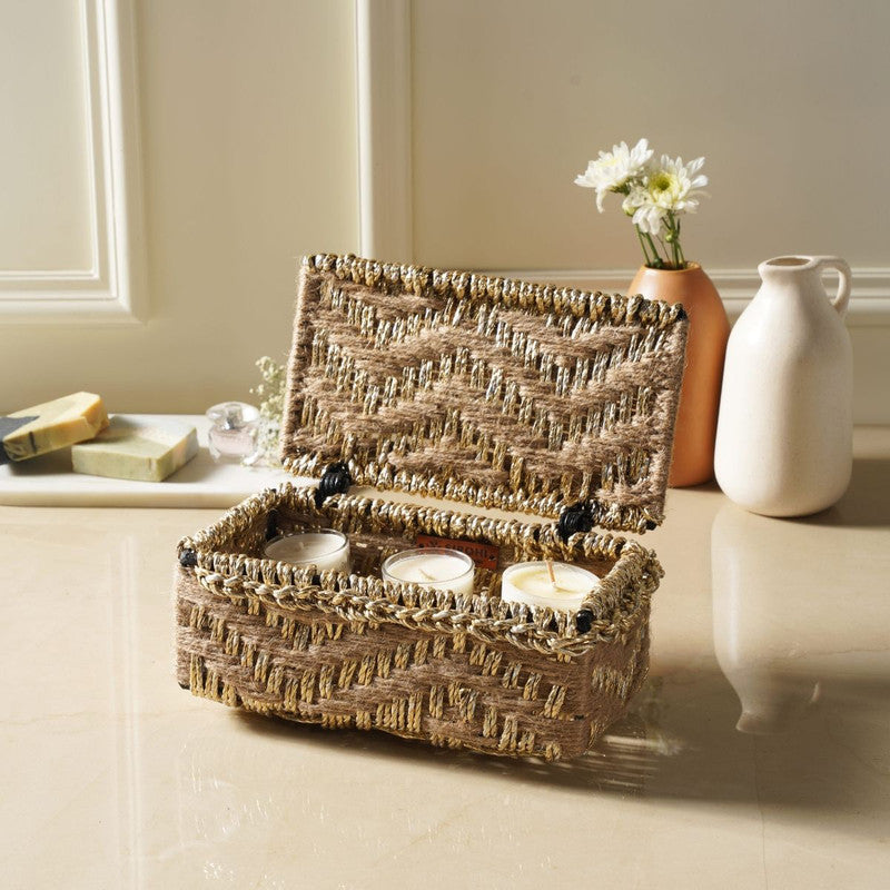 Jute Storage Box | Upcycled Plastic | Brown & Gold