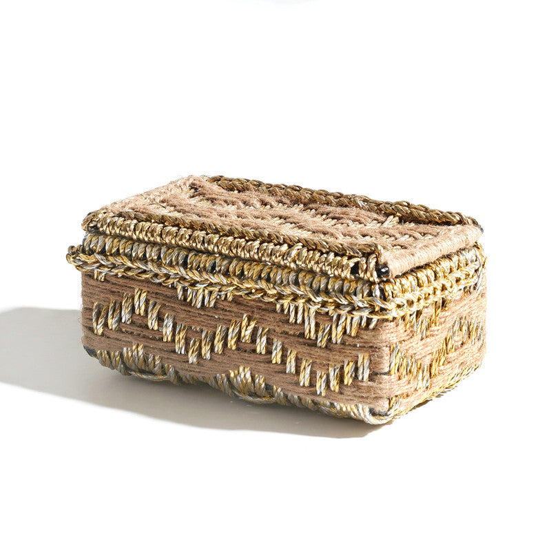 Jute Storage Box | Upcycled Plastic | Brown & Gold