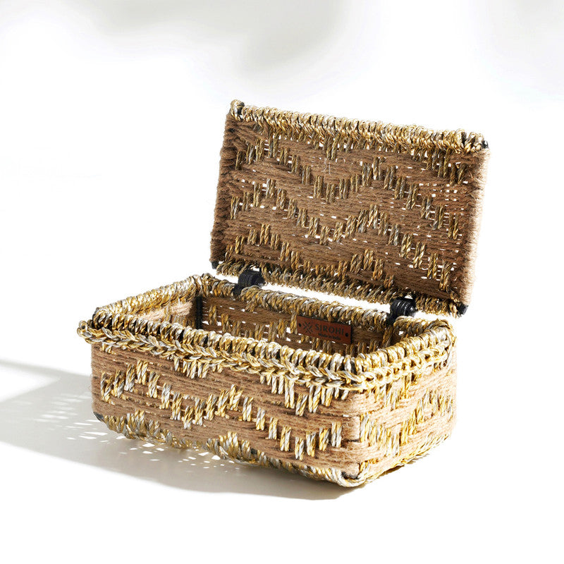 Jute Storage Box | Upcycled Plastic | Brown & Gold