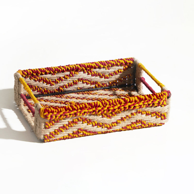 Jute & Metal Tray | Upcycled Textile | Multicolour