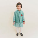 Muslin Cotton Kurta Pajama with Jacket for Kids | Aqua Blue