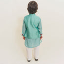 Muslin Cotton Kurta Pajama with Jacket for Kids | Aqua Blue