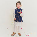 Muslin Cotton Kurta Pajama with Jacket for Boys | Navy Blue