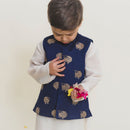 Muslin Cotton Kurta Pajama with Jacket for Boys | Navy Blue