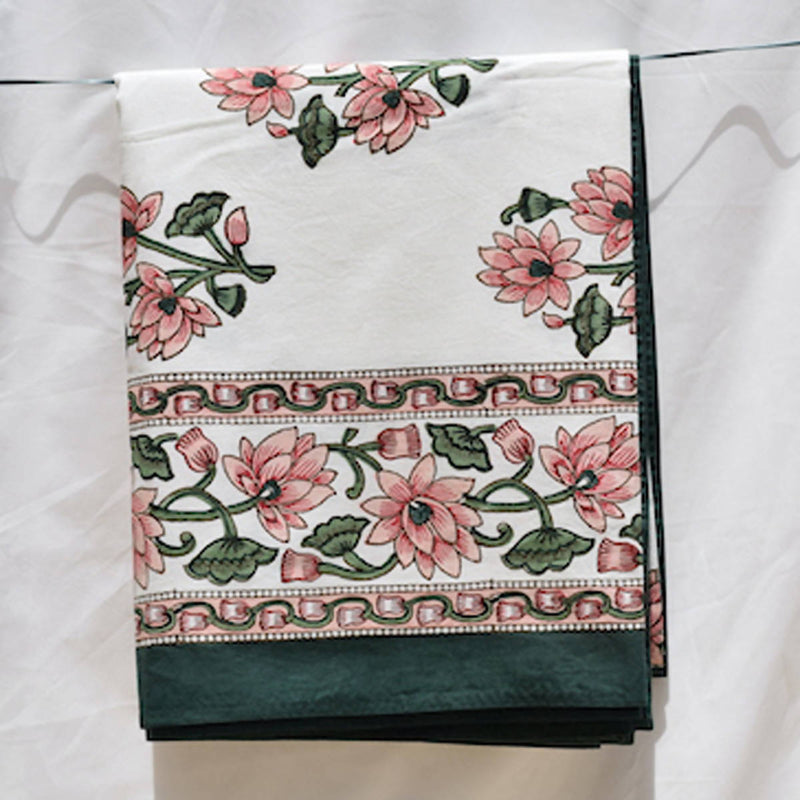 Handblock Printed |Cotton Table Cover | Pink & Green.