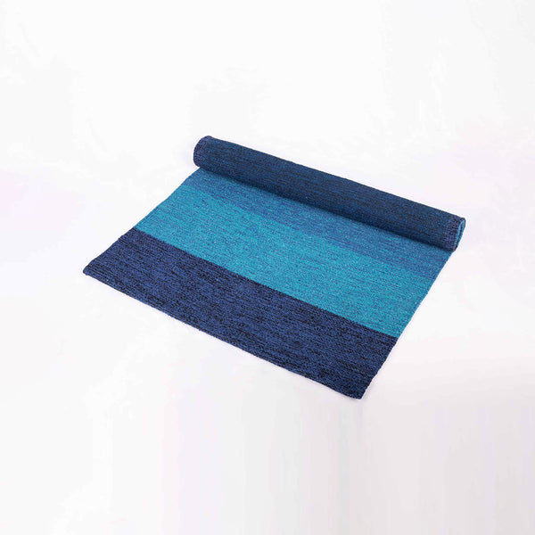 Natural Fiber Blue Samudra Cotton Yoga Mat with Rubberised Back.