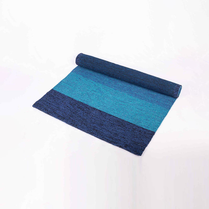 Natural Fiber Blue Samudra Cotton Yoga Mat with Rubberised Back.