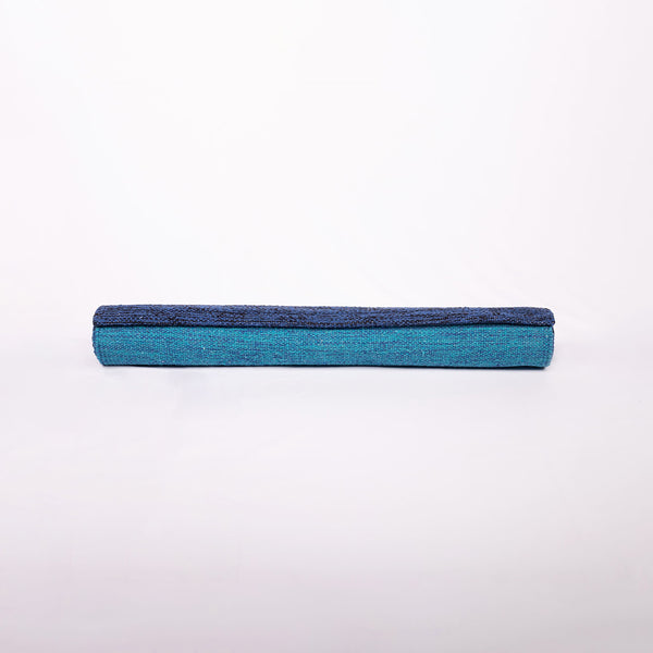 Natural Fiber Blue Samudra Cotton Yoga Mat with Rubberised Back.