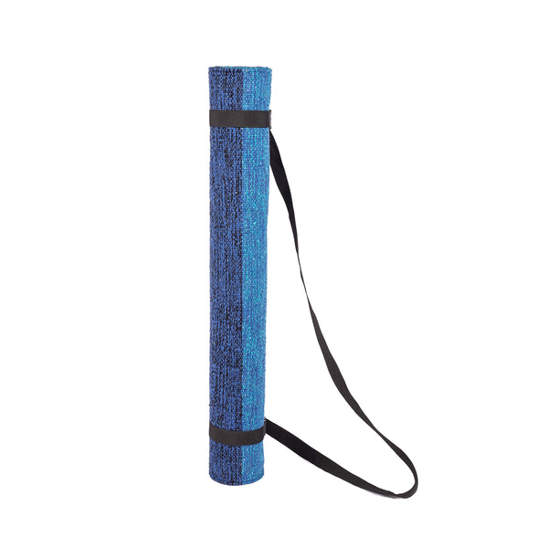 Natural Fiber Blue Samudra Cotton Yoga Mat with Rubberised Back.