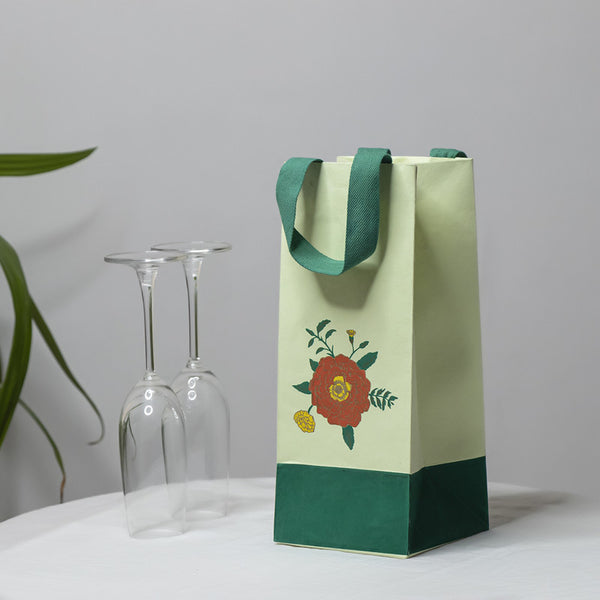 Handmade Cotton Paper Carry Bag | Light Green | Set of 5