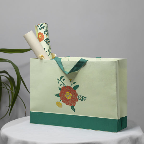 Handmade Cotton Paper Carry Bag | Light Green | Set of 5