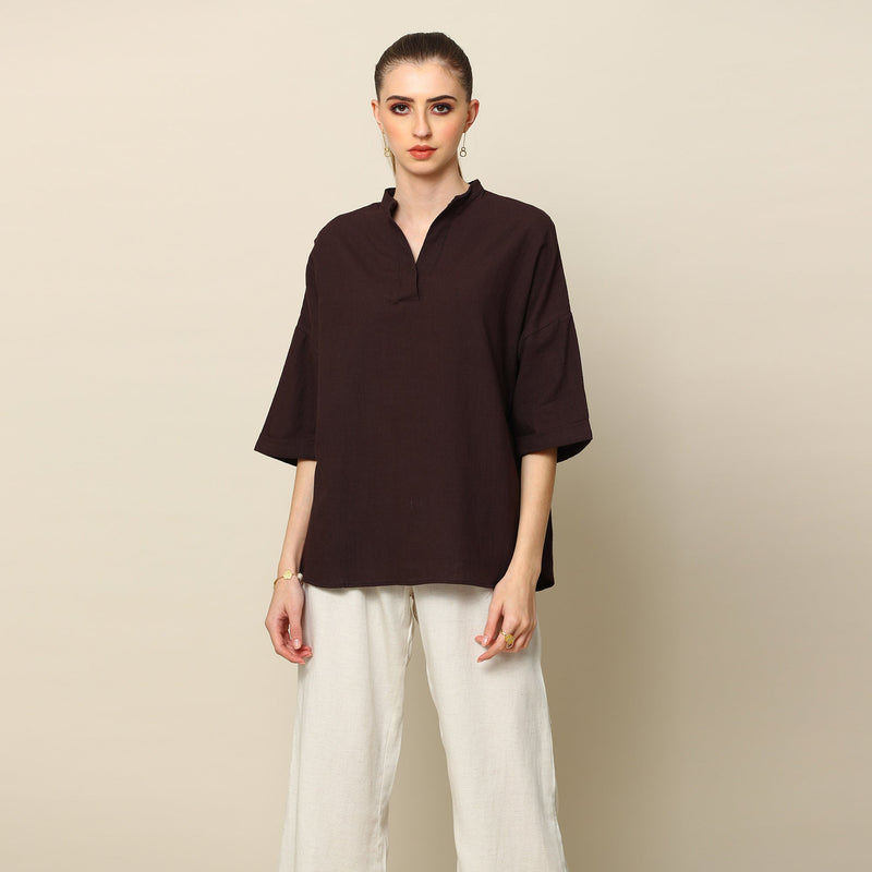 Organic Cotton Kimono Top | Coffee