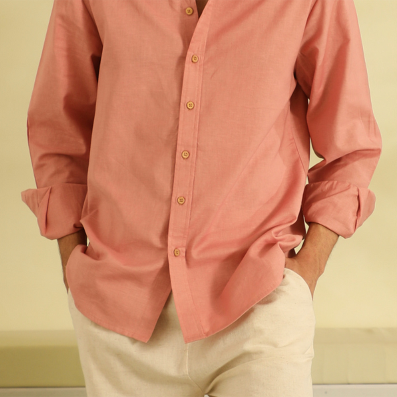 Cotton Linen Shirt for Men | Full Sleeves | Rose