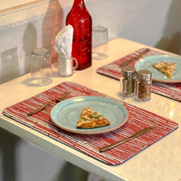 Upcycled Table Mats | Place Mats | Red & Silver | 30 cm | Set of 2