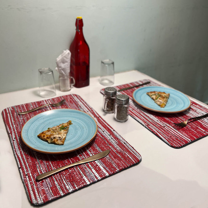 Upcycled Table Mats | Place Mats | Red & Silver | 30 cm | Set of 2