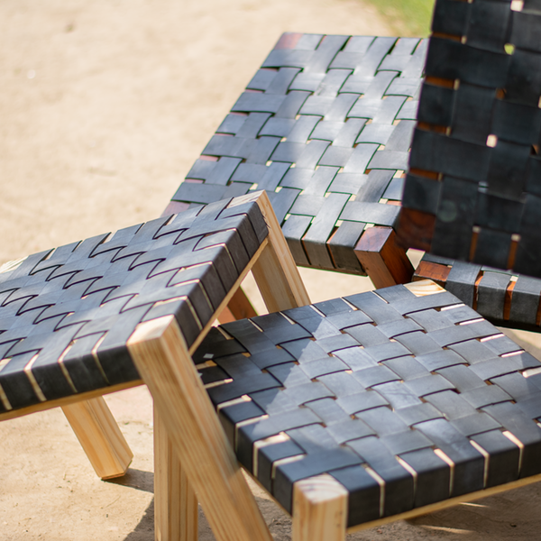 Recycled Stool | Charpai Stool | Black & Beige | 38 cm