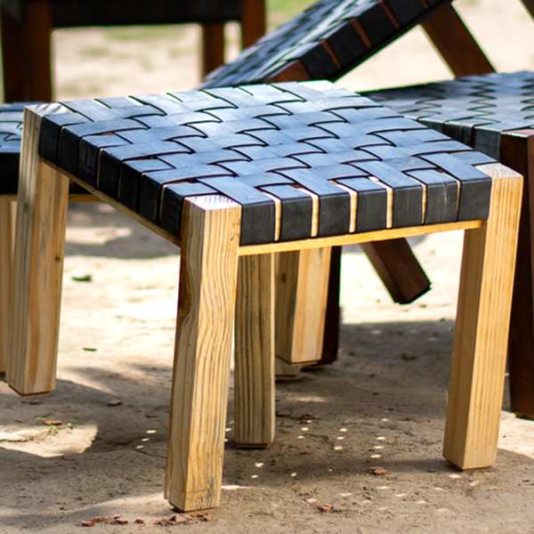 Recycled Stool | Charpai Stool | Black & Beige | 38 cm