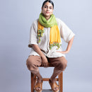 Silk & Cotton Flower Tassel Stole | Green & Yellow