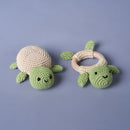 Wooden Teether & Crochet Shaker Rattle for Baby | Flippy Turtle | Non-Toxic | Toy |BPA Free | 12 cm