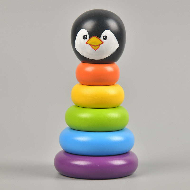 Wooden Ring Stacker for Kids | Educational | Penguin Rainbow