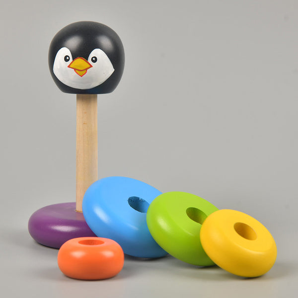 Wooden Ring Stacker for Kids | Educational | Penguin Rainbow