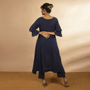 Handloom Cotton Indigo Applique Dots Gathered Dress