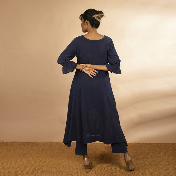 Handloom Cotton Indigo Flared Kurta Set