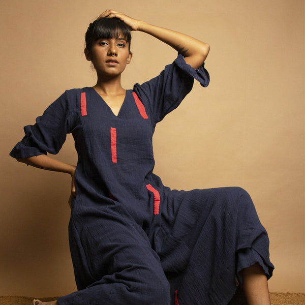 Handloom Cotton Indigo Flared Kurta Set