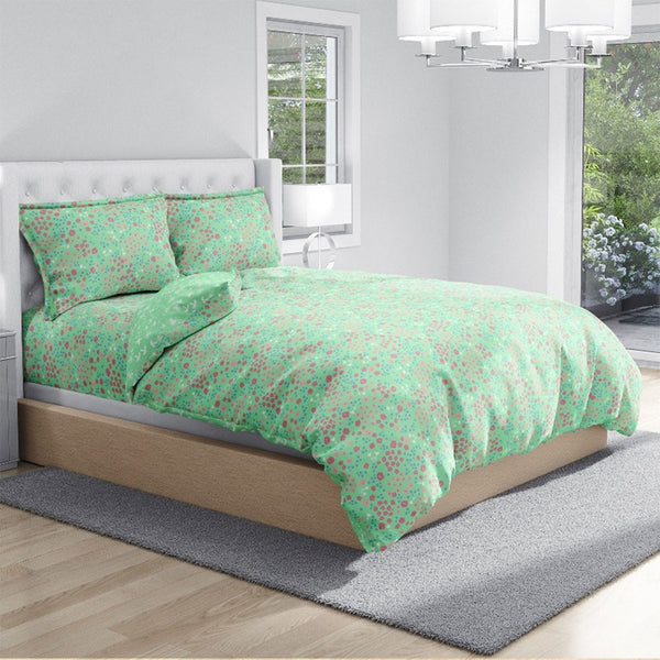 Pure Cotton Bed Sheets Set | Printed | Bright Blooms | Green