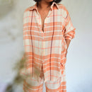 Cotton Checkered Oversized Shirt | Peach & White