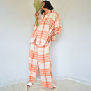 Cotton Checkered Oversized Shirt | Peach & White