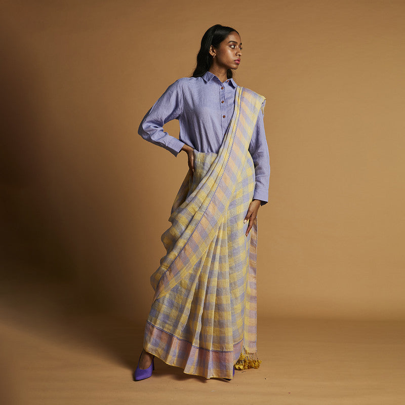 Linen Saree | Checkered | Multicolour