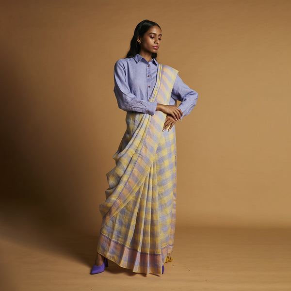 Linen Saree | Checkered | Multicolour