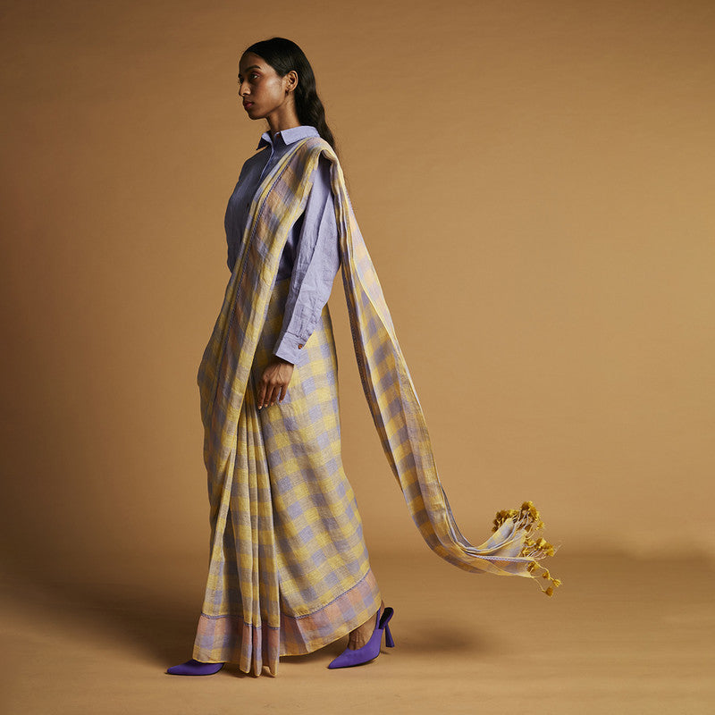 Linen Saree | Checkered | Multicolour