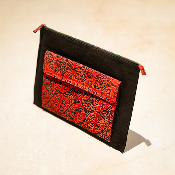 Canvas Laptop Cover | Handblock Printed | Red