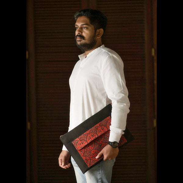 Canvas Laptop Cover | Handblock Printed | Red