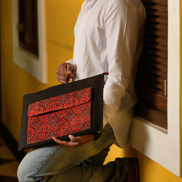 Canvas Laptop Cover | Handblock Printed | Red