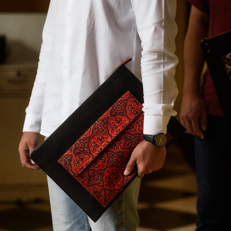 Canvas Laptop Cover | Handblock Printed | Red