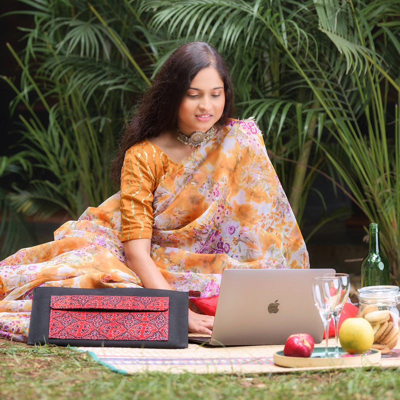 Canvas Laptop Cover | Handblock Printed | Red