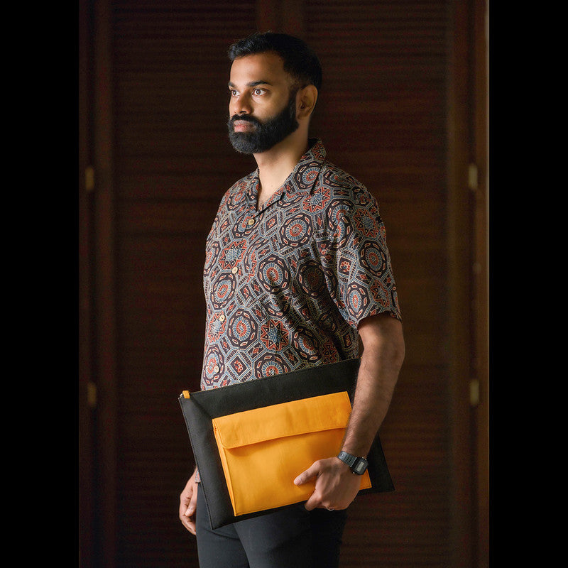 Canvas Laptop Cover | Handblock Printed | Yellow