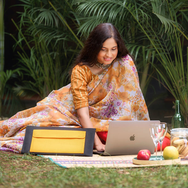 Canvas Laptop Cover | Handblock Printed | Yellow