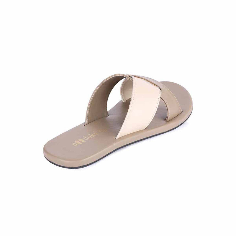 Paaduks Vegan Leather Flip Flop | Criss Cross Strap | Dark Beige.