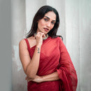 Chanderi Silk Saree | Embroidered Blouse | Red