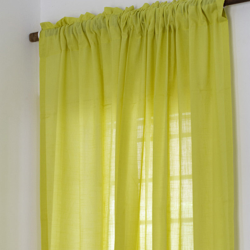 Pure Cotton Curtains | Sheer Fabric | Lemon Green