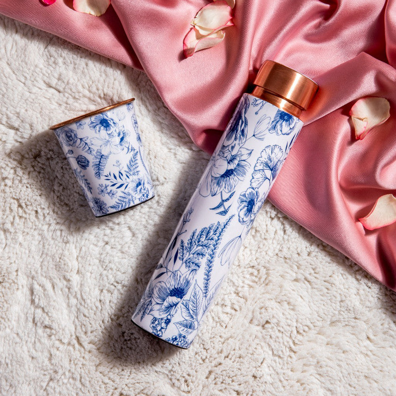 Copper Bottle | White & Blue | 650 ml