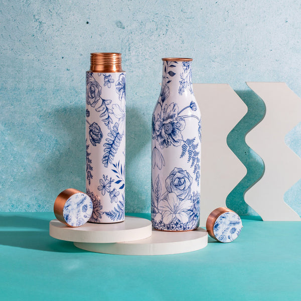 Copper Bottle | White & Blue | 650 ml