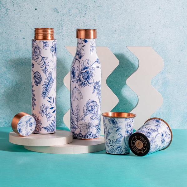 Copper Bottle | White & Blue | 650 ml